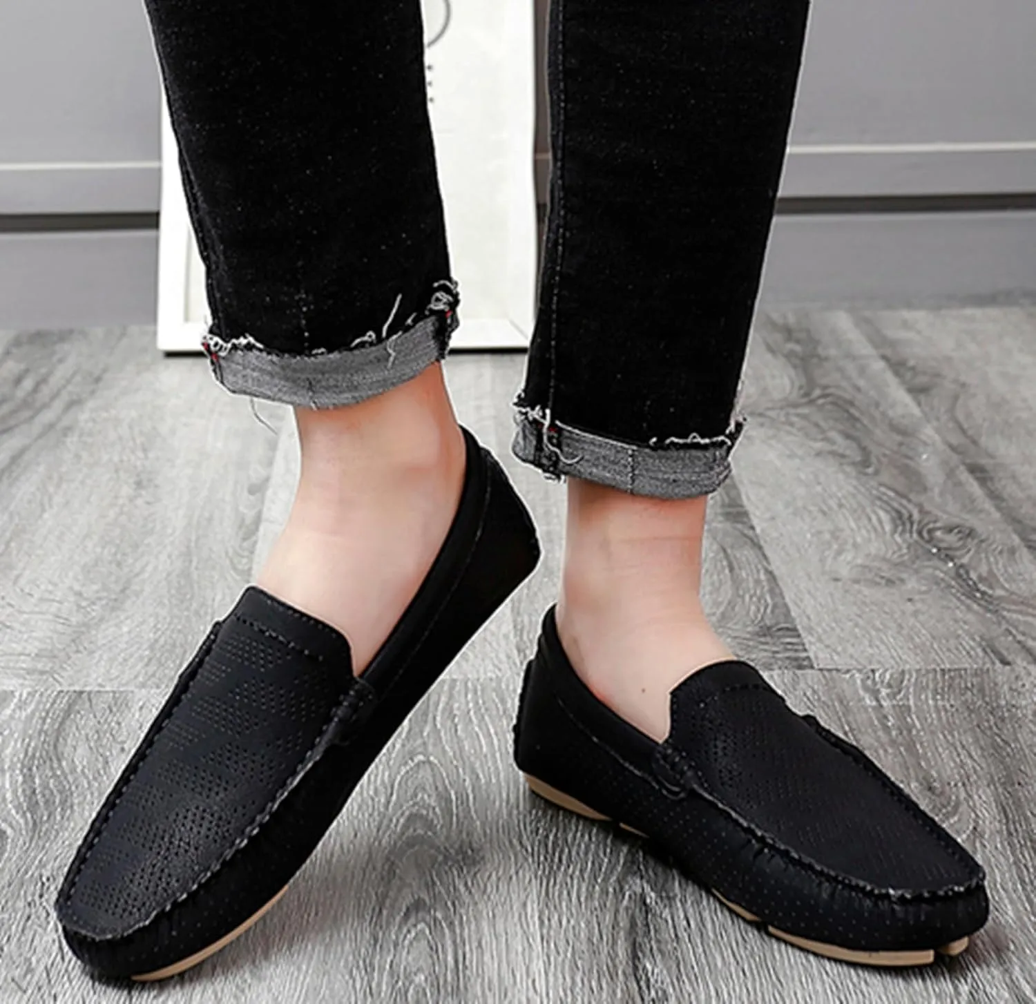 Minishion Boys Mens Casual Summer Shoes Slip on Perforated Breathable Penny Loafers Driver Moccasins YY006