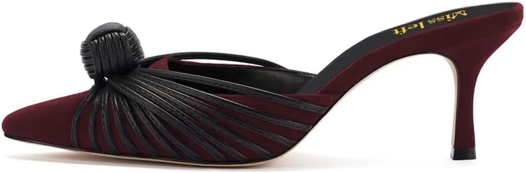 miss left Closed Pointed Toe Mule for Women Knotted Detail Slip On Backless Mid Heel Sandals Comfort Chic Ladies Dress Party Shoes Size 4-16 US