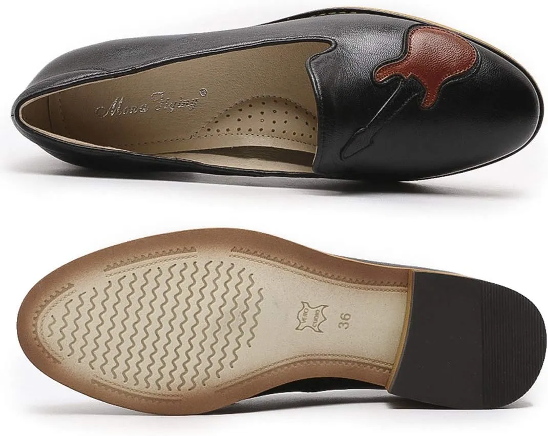 Mona flying Women's Leather Penny Loafers Slip On Flats Office Ladies Casual Shoes
