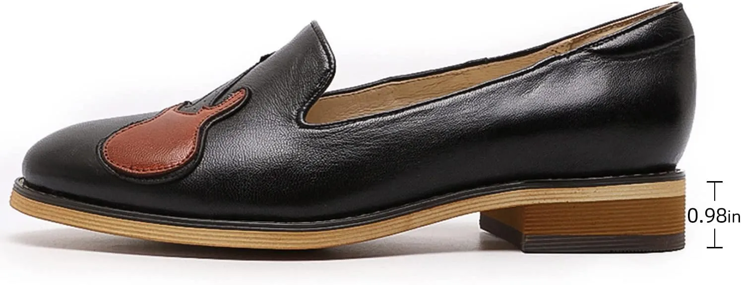 Mona flying Women's Leather Penny Loafers Slip On Flats Office Ladies Casual Shoes