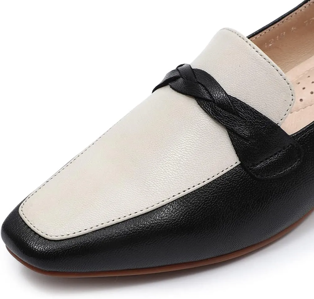 Mona flying Women's Leather Square Toe Penny Loafer Comfort Dress Casual Slip on Flat Office Work Shoes for Ladies