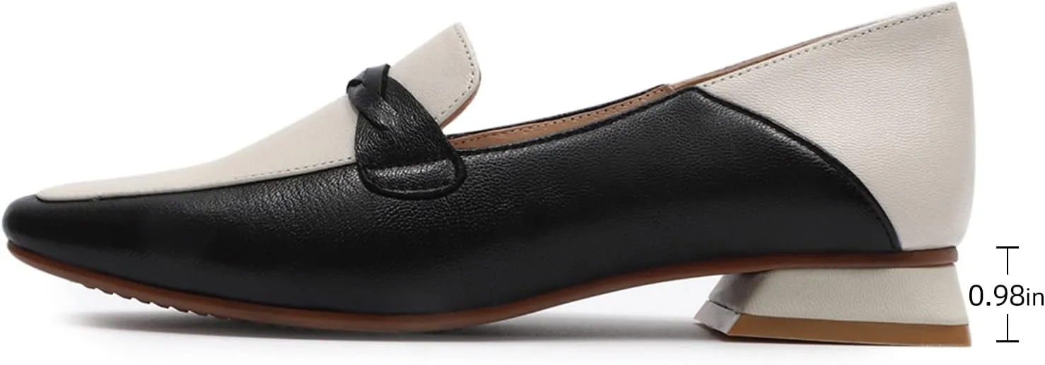 Mona flying Women's Leather Square Toe Penny Loafer Comfort Dress Casual Slip on Flat Office Work Shoes for Ladies