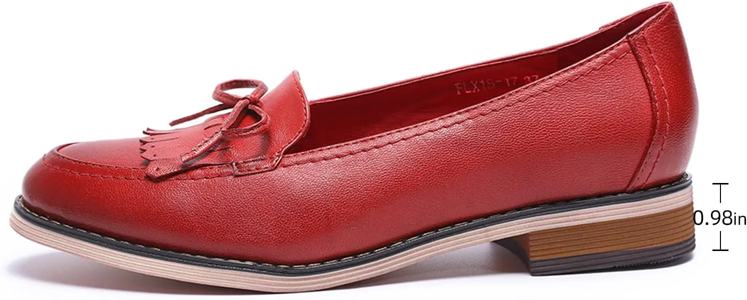 Mona flying Women's Leather Tassel Loafer Dress Casual Slip on Flat Office Work Shoes for Ladies