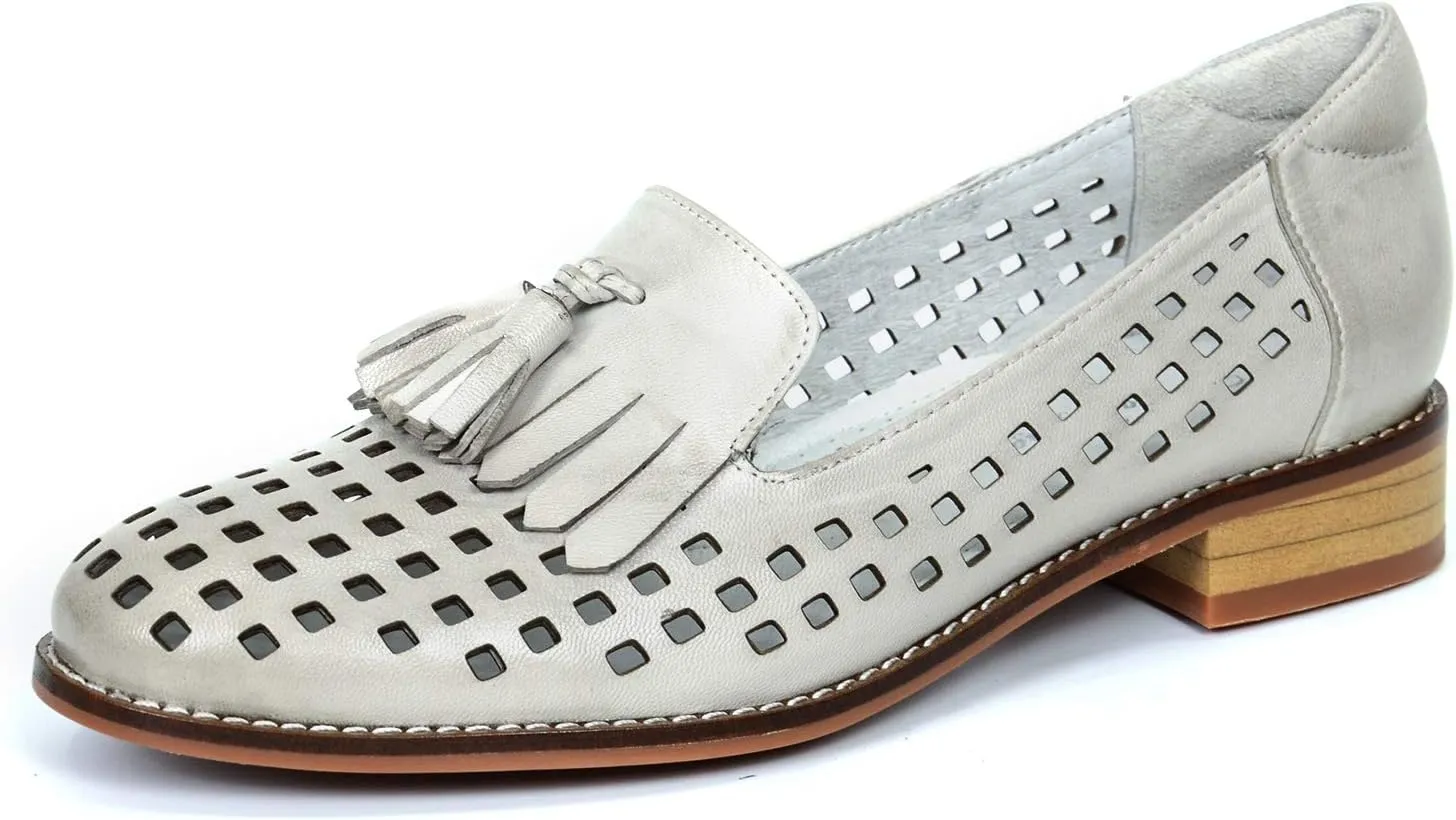 Mona flying Women's Leather Tassel Loafers Slip On Flats Office Ladies Casual Shoes