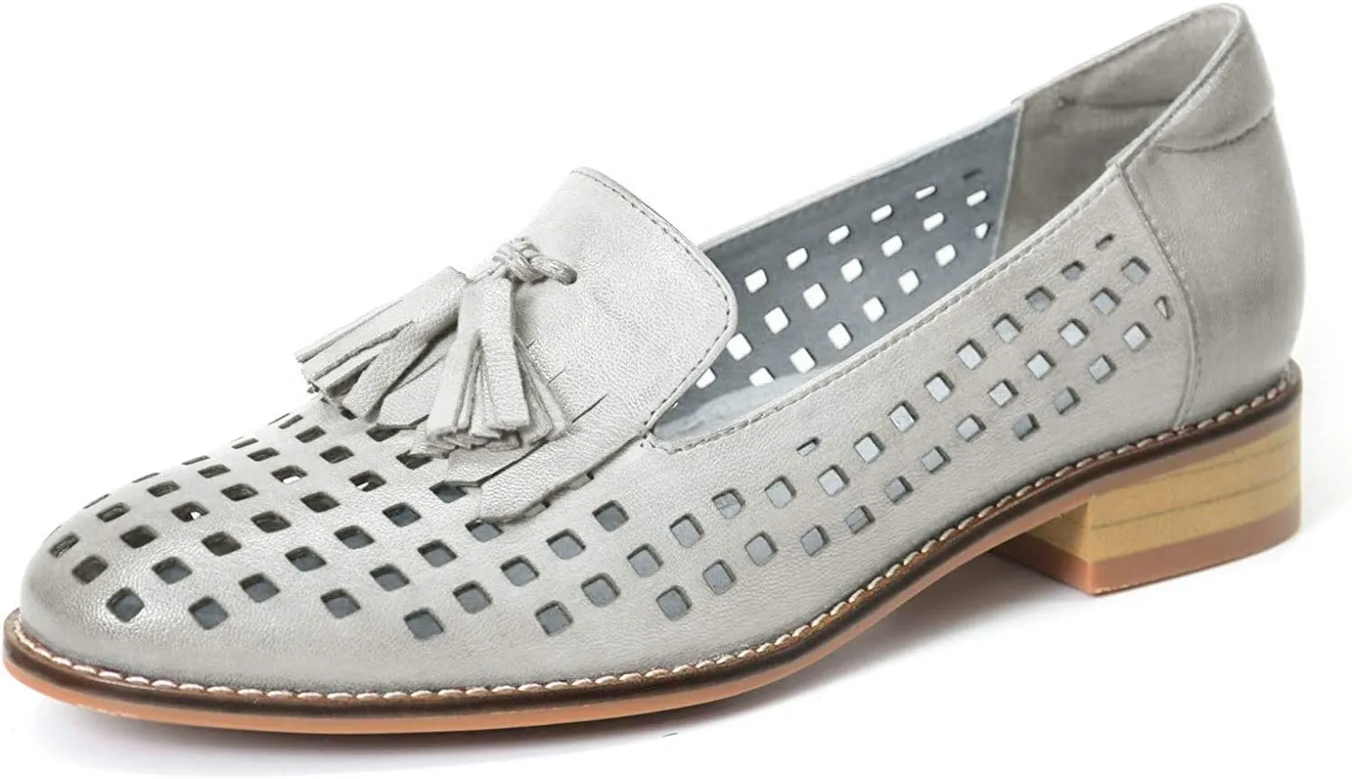 Mona flying Women's Leather Tassel Loafers Slip On Flats Office Ladies Casual Shoes