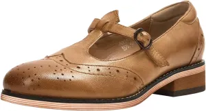 Mona flying Women's Leather Wingtip Oxford Mary Jane Loafer Casual Flat T Strap Shoes for Ladies