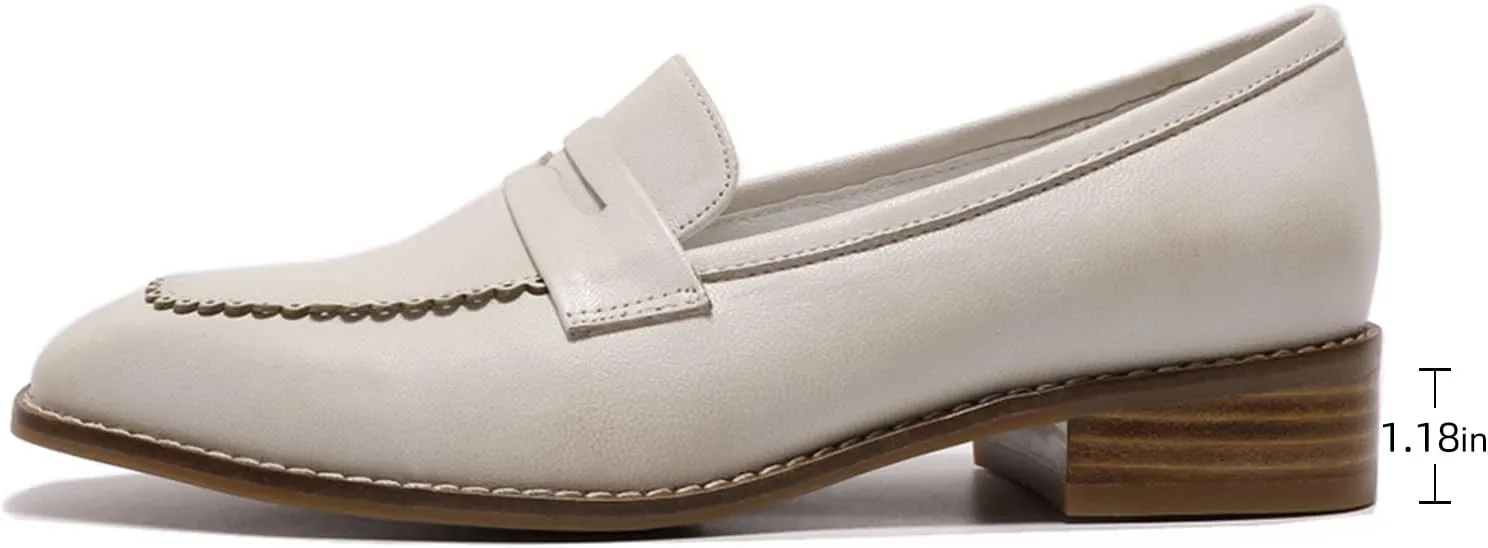Mona flying Women's Top Leather Square Toe Penny Loafer Dress Casual Slip on Flat Office Work Shoes for Ladies