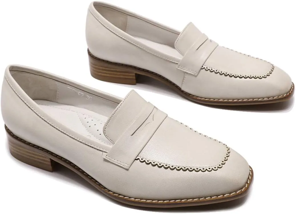 Mona flying Women's Top Leather Square Toe Penny Loafer Dress Casual Slip on Flat Office Work Shoes for Ladies