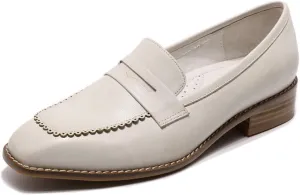 Mona flying Women's Top Leather Square Toe Penny Loafer Dress Casual Slip on Flat Office Work Shoes for Ladies