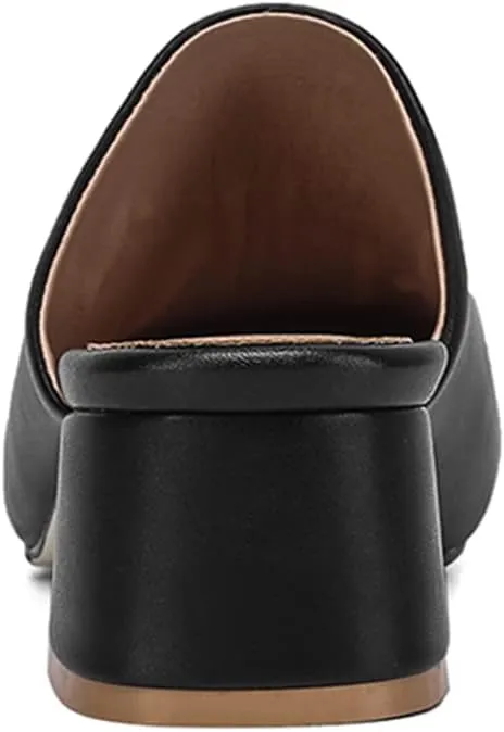 MOOMMO Women Chunky Heel Mules Closed Toe Square Toe Slip On Backless Pumps Mid Block Heel Office Casual Dress Shoes 5-17 US
