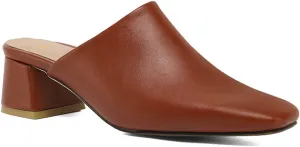 MOOMMO Women Chunky Heel Mules Closed Toe Square Toe Slip On Backless Pumps Mid Block Heel Office Casual Dress Shoes 5-17 US