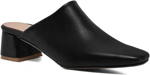 MOOMMO Women Chunky Heel Mules Closed Toe Square Toe Slip On Backless Pumps Mid Block Heel Office Casual Dress Shoes 5-17 US