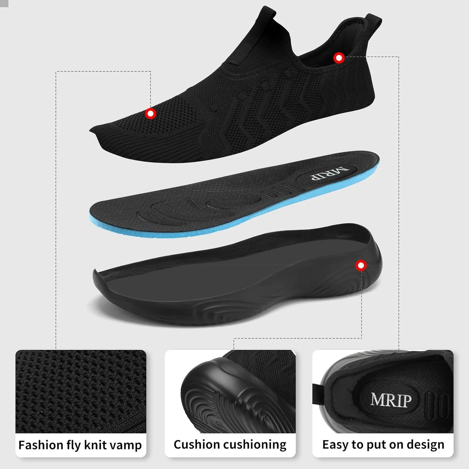 MRIP Mens Slip On Walking Shoes Lightweight Non Slip Gym Workout Running Shoes Mesh Breathable Cushion Fashion Tennis Athletic Casual Sneakers
