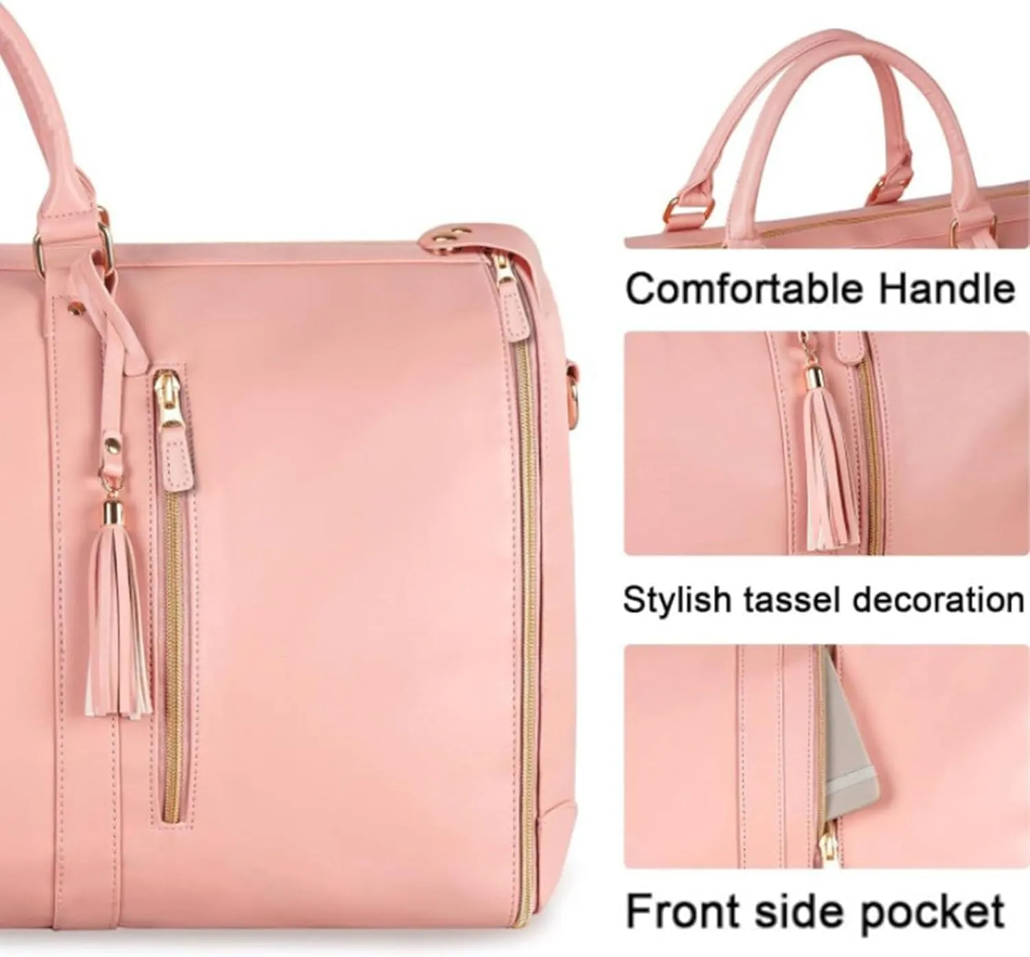 Myjennibag Travel Bag with Wheels, Luxe Travel Bags for Women,2 In 1 Convertible Large Pu Leather Bag,Convertible Carry On Garment Bag with Shoe Pouch (Beige)