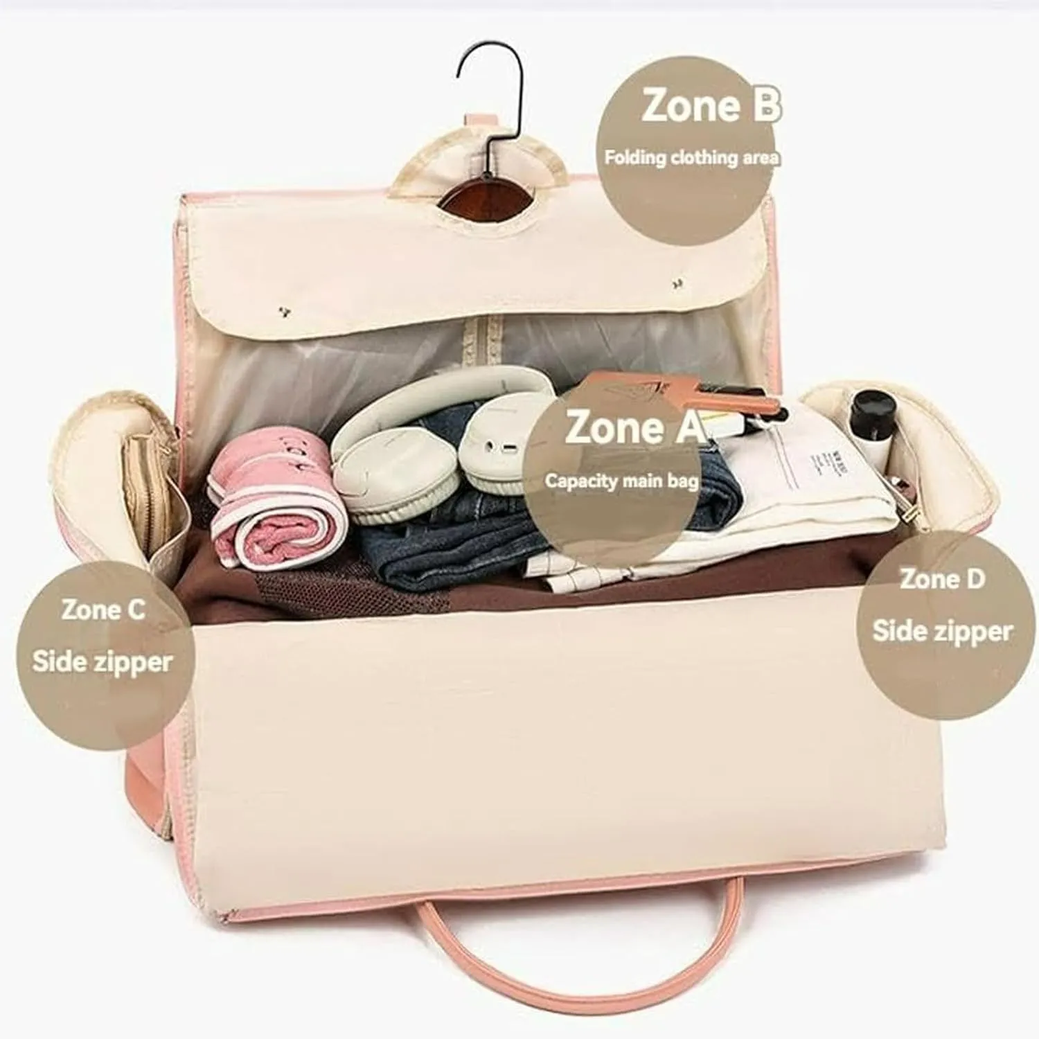 Myjennibag Travel Bag with Wheels, Luxe Travel Bags for Women,2 In 1 Convertible Large Pu Leather Bag,Convertible Carry On Garment Bag with Shoe Pouch (Beige)