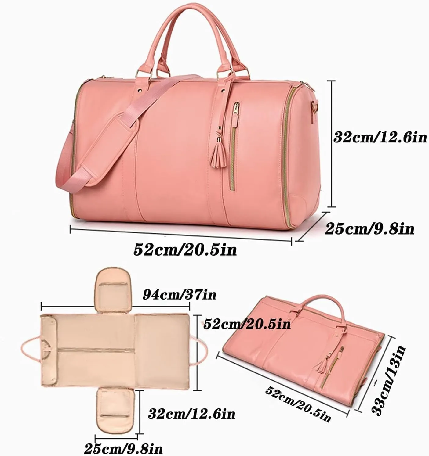 Myjennibag Travel Bag with Wheels, Luxe Travel Bags for Women,2 In 1 Convertible Large Pu Leather Bag,Convertible Carry On Garment Bag with Shoe Pouch (Beige)