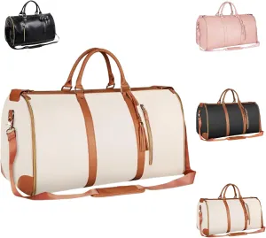 Myjennibag Travel Bag with Wheels, Luxe Travel Bags for Women,2 In 1 Convertible Large Pu Leather Bag,Convertible Carry On Garment Bag with Shoe Pouch (Beige)