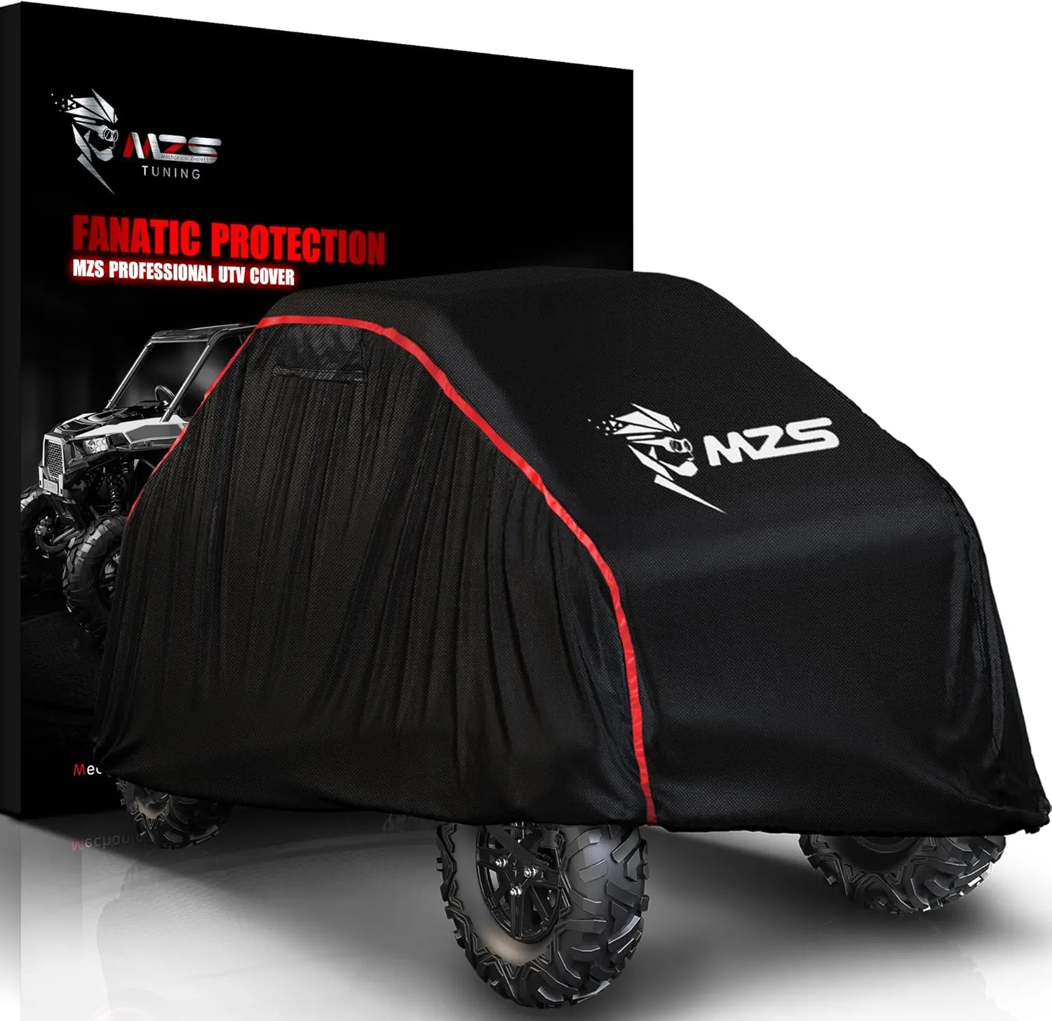 MZS UTV Cover, Heavy Duty 420D Side by Side Cover Waterproof Outdoor Protection fits up to 126" Utility Vehicle 2 Seater Compatible with Range RZR Pioneer Defender Commander Rhino Mule Teryx Textron