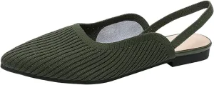 NELSBREXWomen'S Knit Closed Pointed Toe Flat Slip-On Mules Sandals Sexy Breathable Comfort Soft Sole Slingback Flat Shoes with Ankle Strap Casual Formal Work Dress Shoes