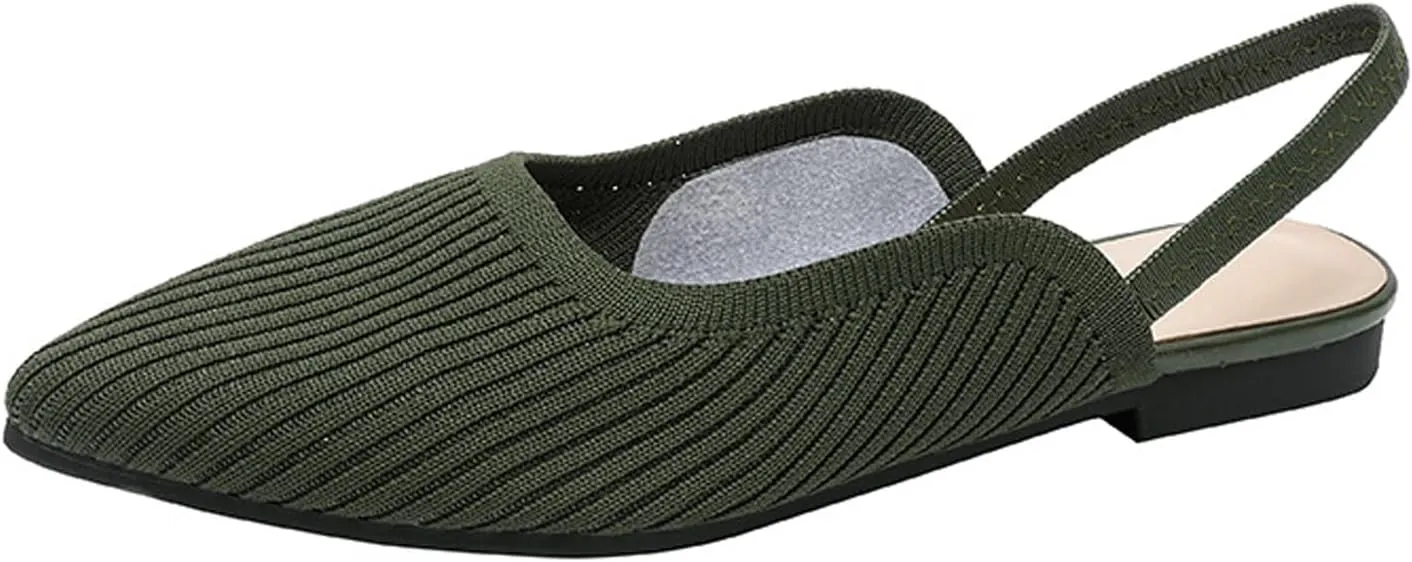 NELSBREXWomen'S Knit Closed Pointed Toe Flat Slip-On Mules Sandals Sexy Breathable Comfort Soft Sole Slingback Flat Shoes with Ankle Strap Casual Formal Work Dress Shoes