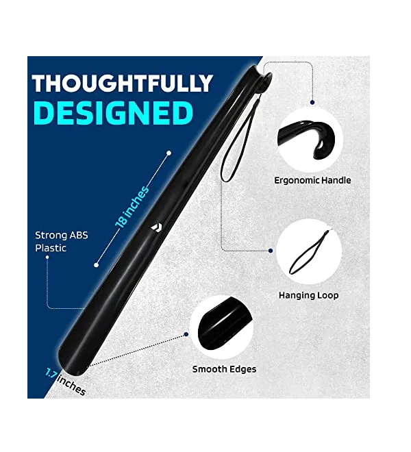 Nextnoid Shoe Horn Long Handle for Seniors - 17.5" Straight & Sturdy Long Shoe Horn for Men- Women & Kids
