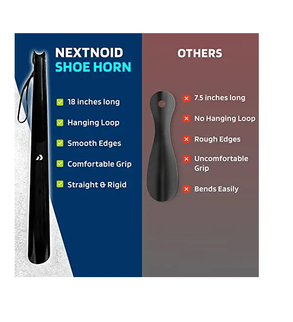 Nextnoid Shoe Horn Long Handle for Seniors - 17.5" Straight & Sturdy Long Shoe Horn for Men- Women & Kids