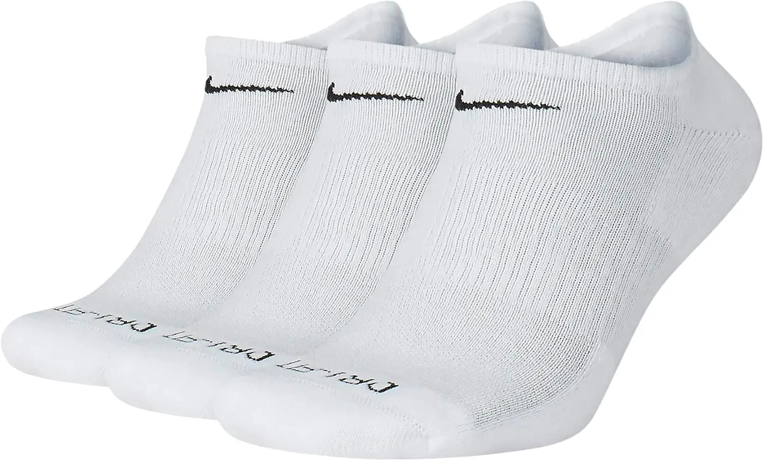 Nike Everyday Plus Cushion No Show Socks 3-Pair Pack White/Black LG (US Men's Shoe 8-12, Women's Shoe 10-13)