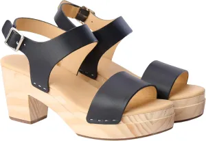 Nisolo Women's Open Toe Clogs, Black, 9.5, 3" Heel Height, Adjustable Ankle Strap, Waterproof Leather Upper & Soft Interior Lining, Memory Foam Insoles for Comfort, True to Size
