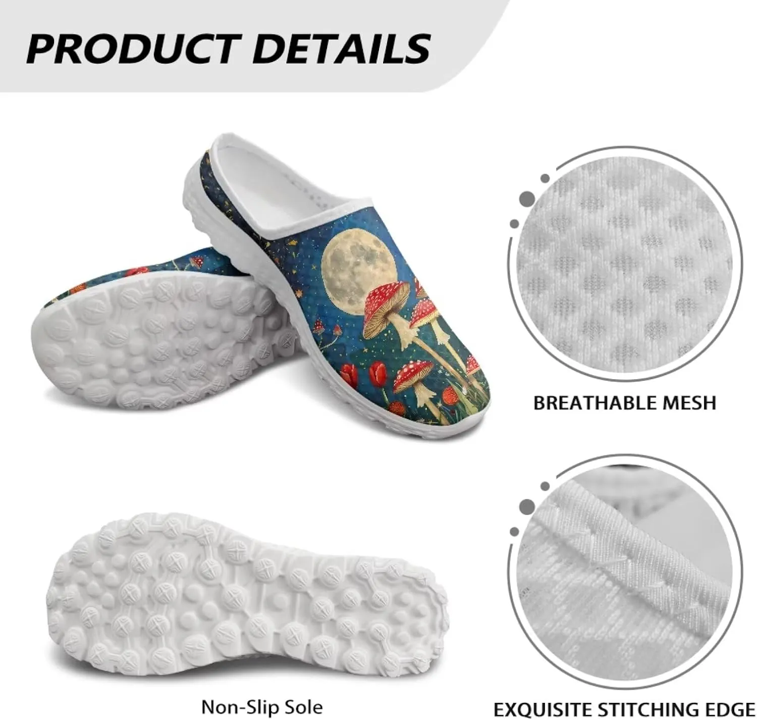 Novelty Mushrooms Women's Slip On Mule Sneakers Anti-Slip Walking Shoes with Elastic Thick Sole for Outdoor Indoor