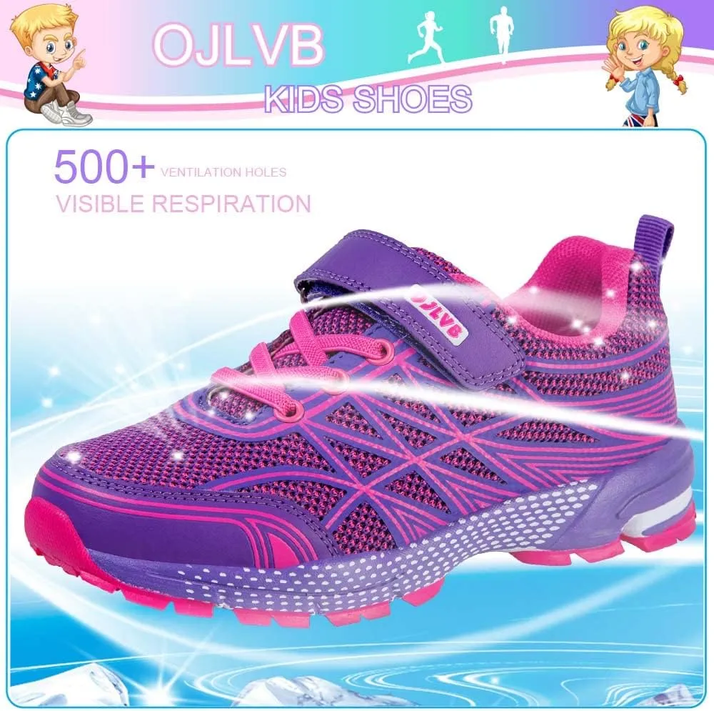 OJLVB Boys Girls Sneakers, Kids Tennis Running Shoes, Athletic Walking Gym Trail Shoe Breathable Lightweight