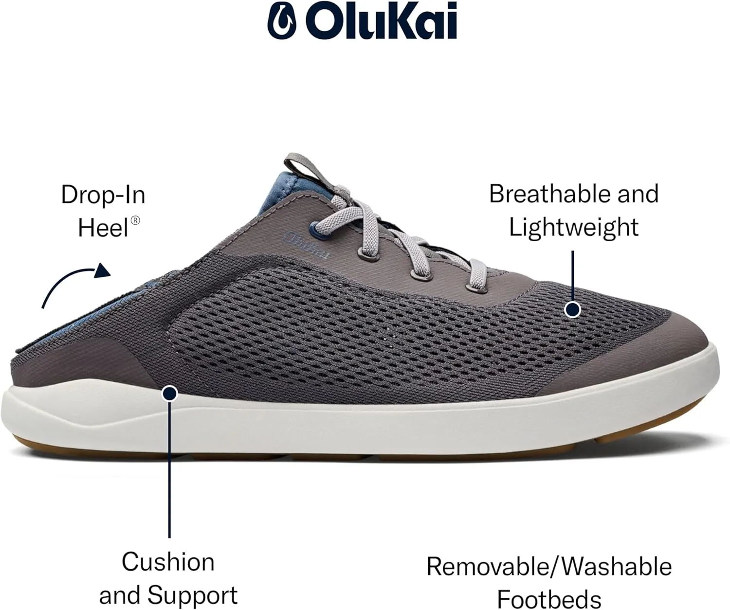 OLUKAI Moku Pae Men's Boat Shoes, Water Resistant & Breathable Mesh, Easy Slip On Design, Quick-Drying & Enhanced Traction