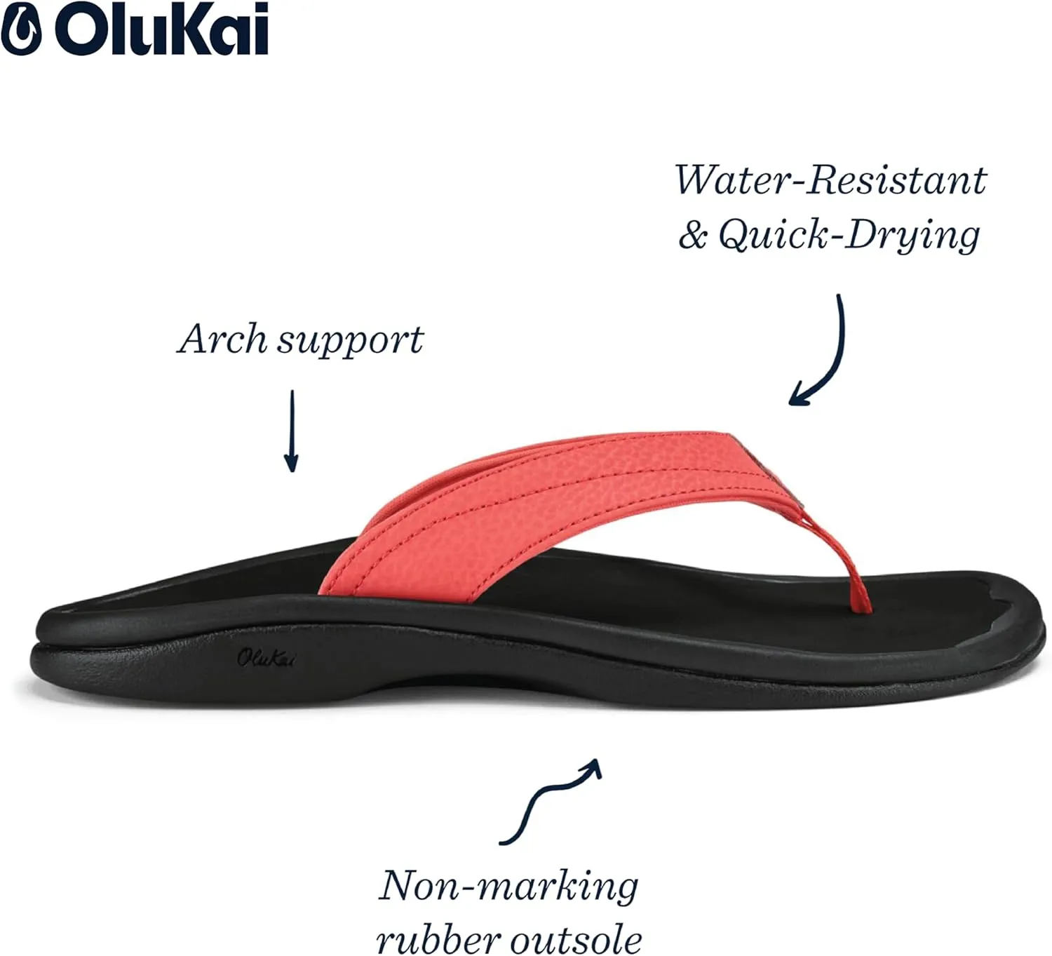 OLUKAI Ohana Women's Beach Sandals, Water Resistant Flip Flops, Arch Support & Comfort Fit, Lightweight & Durable, Enhanced Grip & Traction