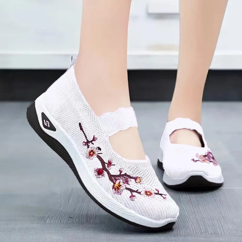 Orthopedic Shoes for Women,Women's Embroidered Flower Shoeses,Women's Woven Orthopedic Breathable Soft Shoes Arch Support,Nurse Shoeses Casual Walking Sneakers
