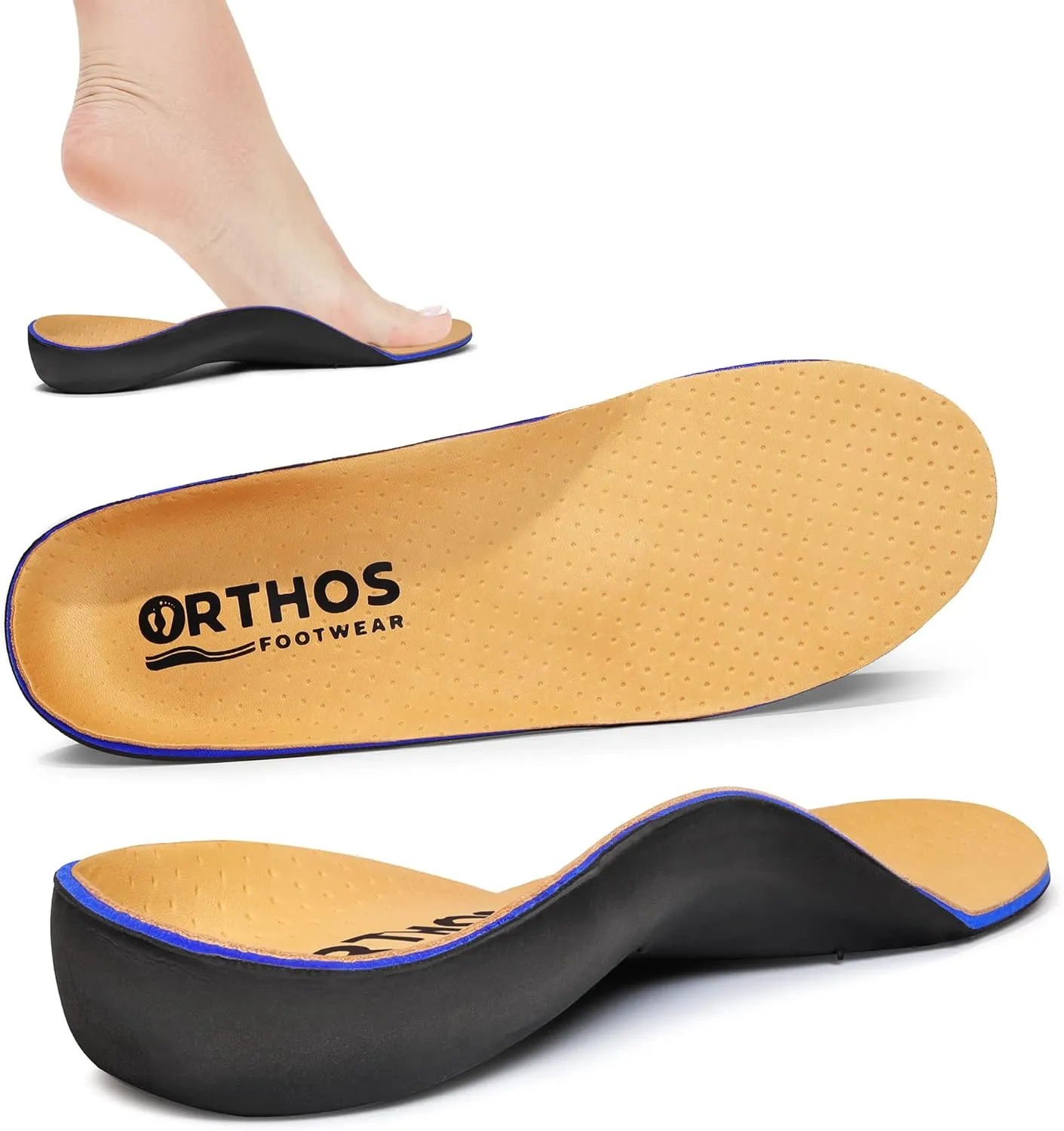 ORTHOS Orthotic Replacement Shoe Insoles - USA Made - Breathable Full Length Feet Insoles with Shock Absorption for Arch Support, Flat Feet, Heel Spurs, Plantar Fasciitis