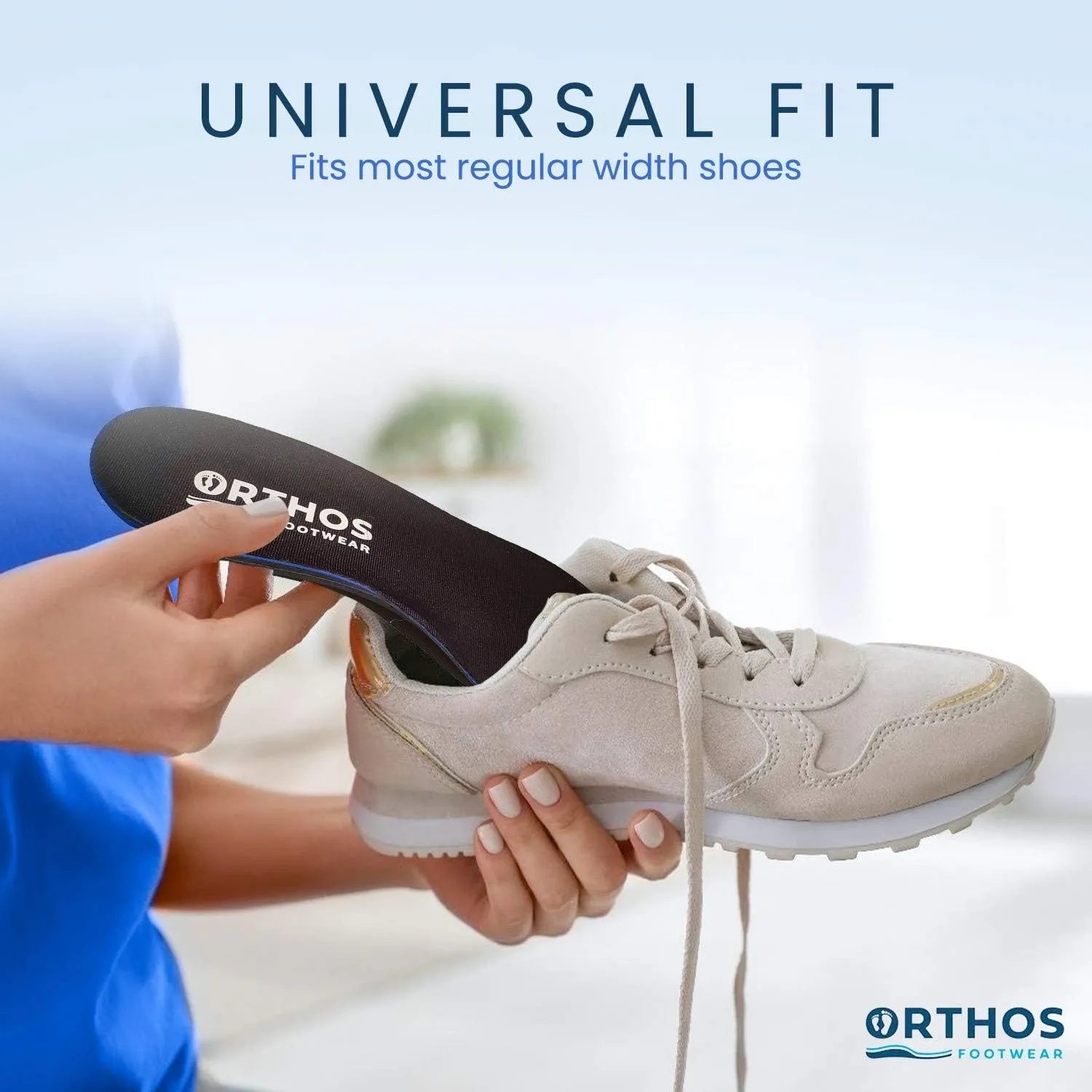 ORTHOS Orthotic Replacement Shoe Insoles - USA Made - Breathable Full Length Feet Insoles with Shock Absorption for Arch Support, Flat Feet, Heel Spurs, Plantar Fasciitis