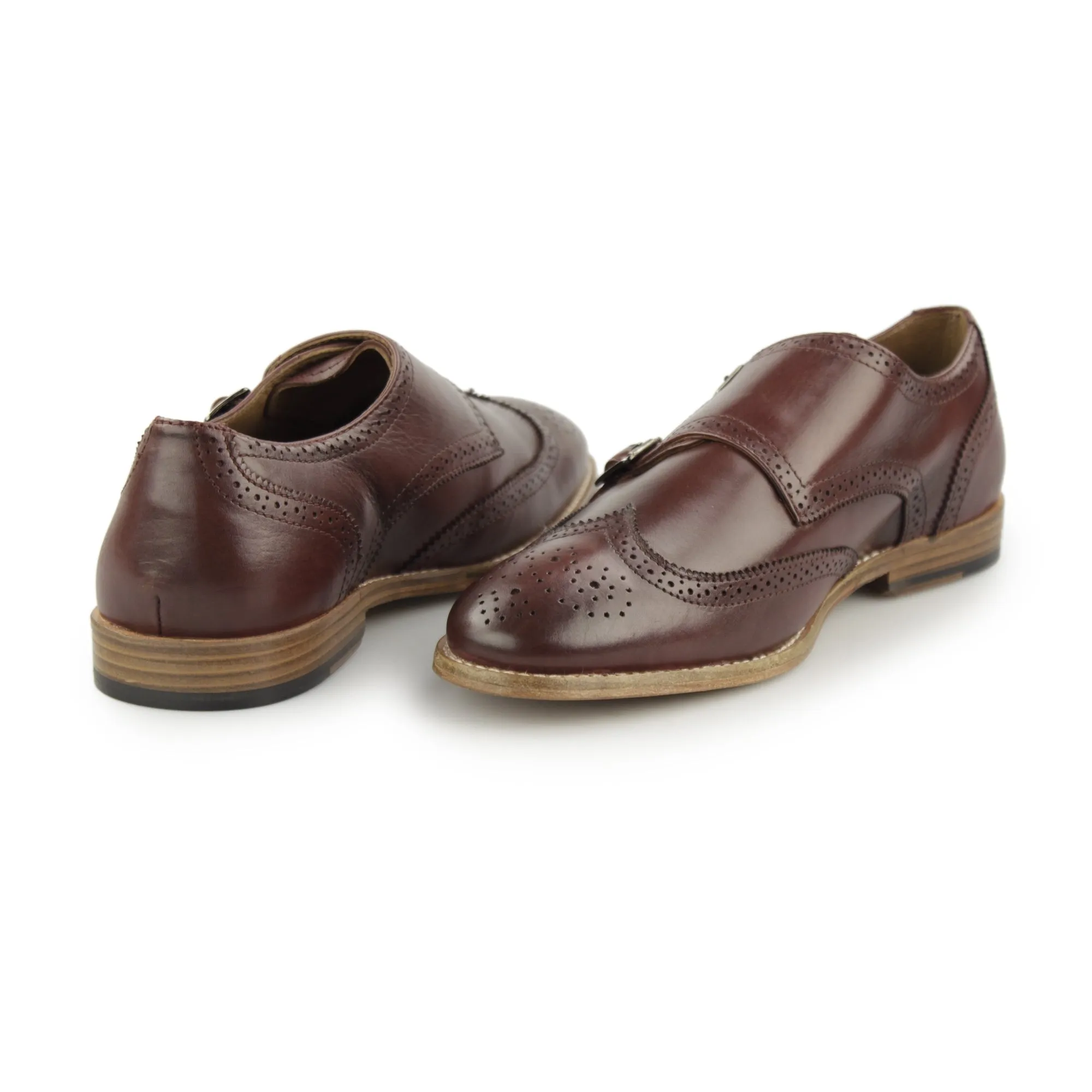 Paolo Vandini POWICK Mens Leather Wingtip Brogue Monk Shoes Burgandy