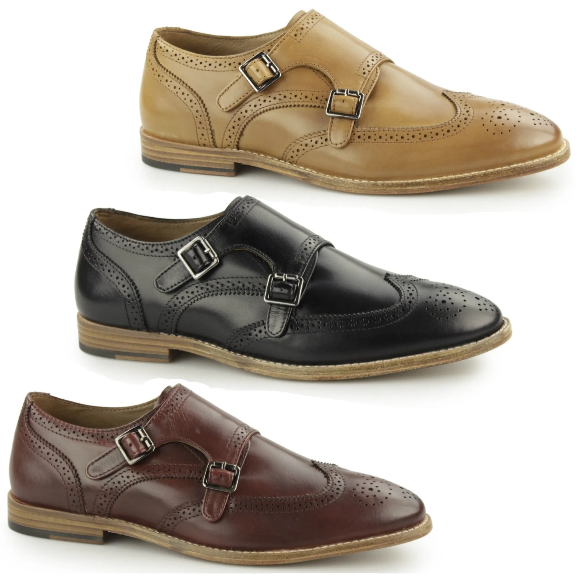 Paolo Vandini POWICK Mens Leather Wingtip Brogue Monk Shoes Burgandy