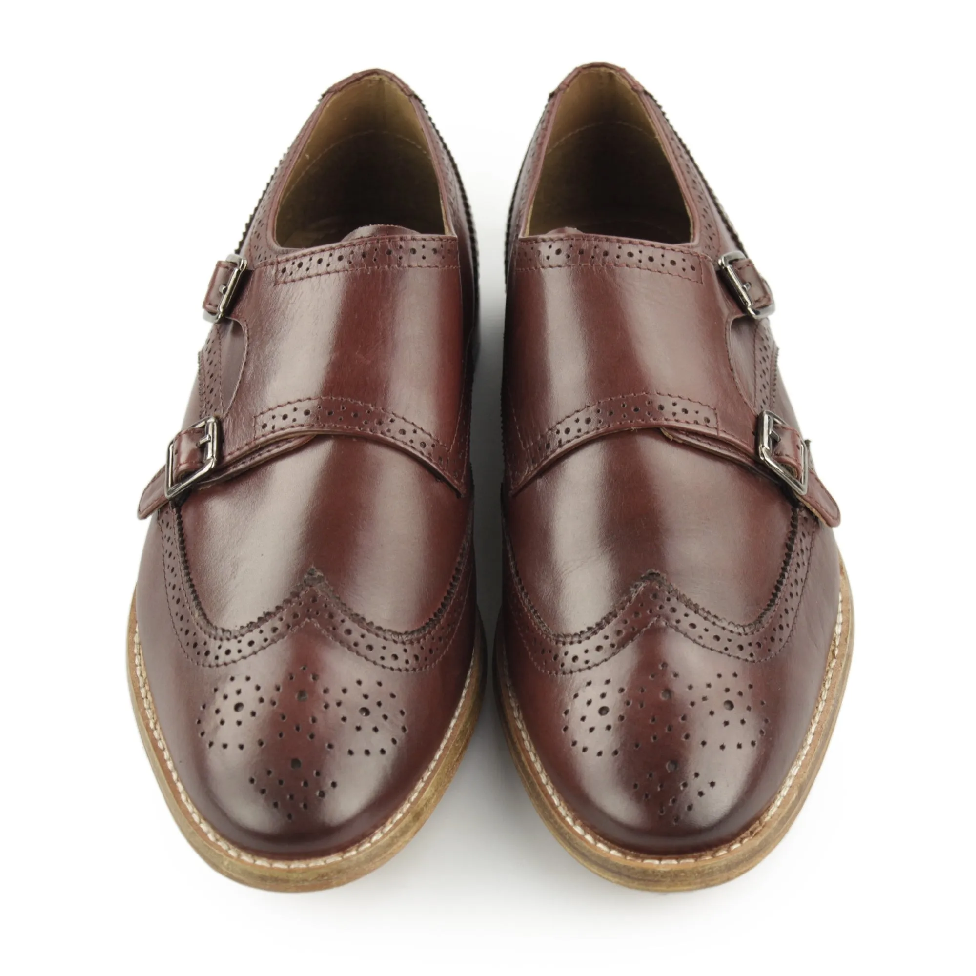 Paolo Vandini POWICK Mens Leather Wingtip Brogue Monk Shoes Burgandy