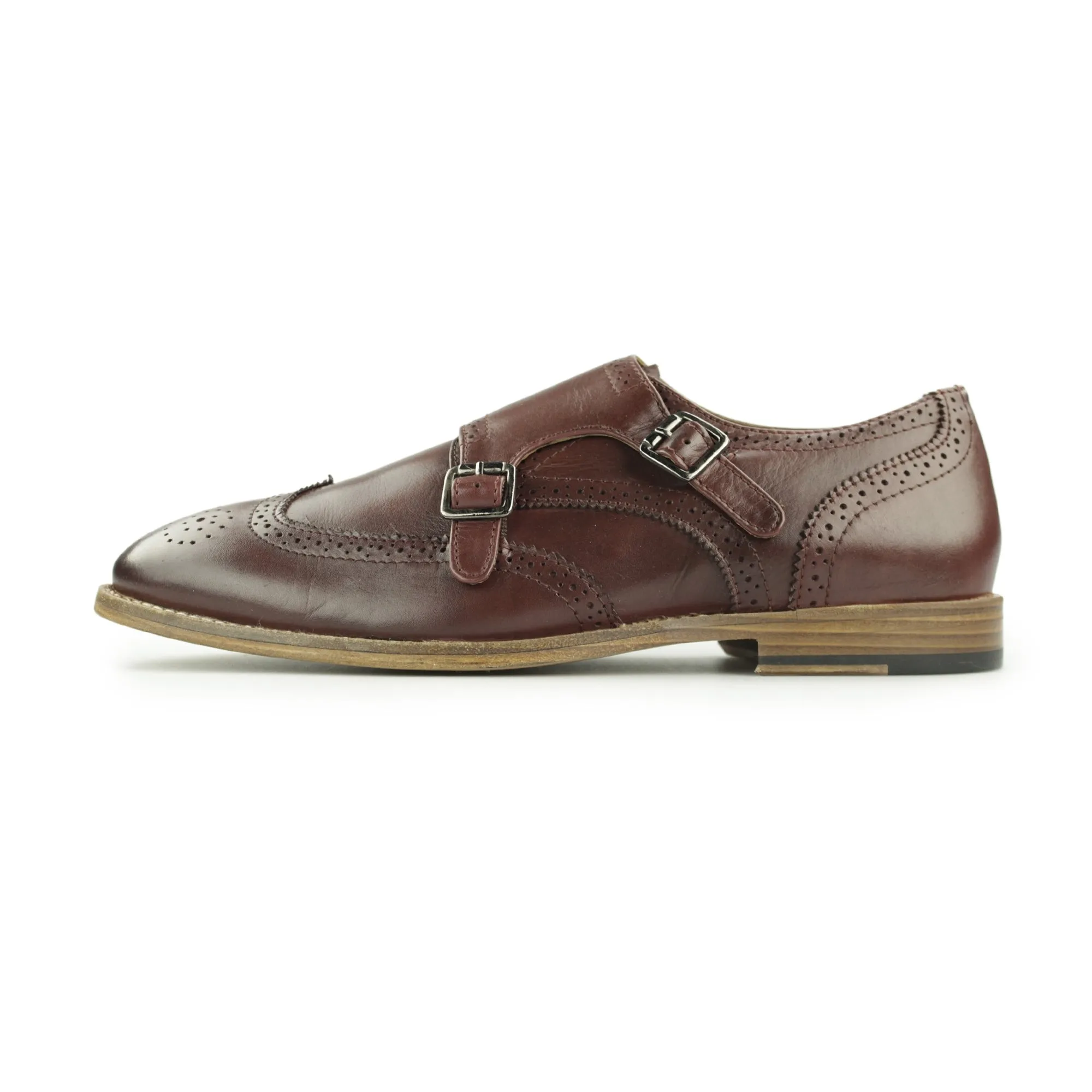 Paolo Vandini POWICK Mens Leather Wingtip Brogue Monk Shoes Burgandy