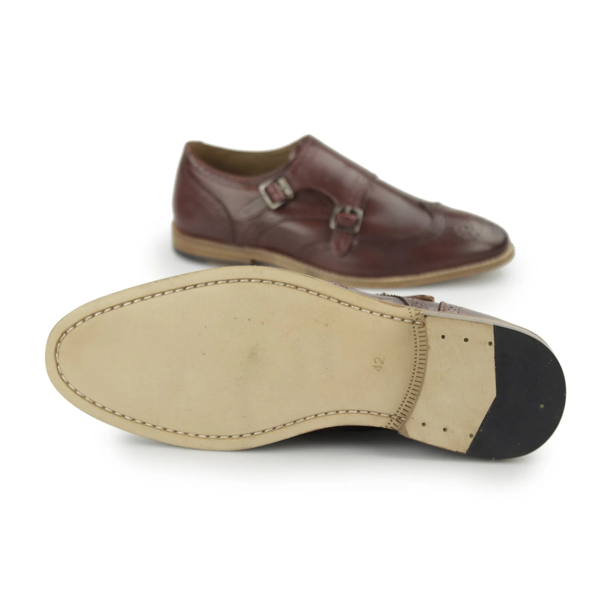 Paolo Vandini POWICK Mens Leather Wingtip Brogue Monk Shoes Burgandy