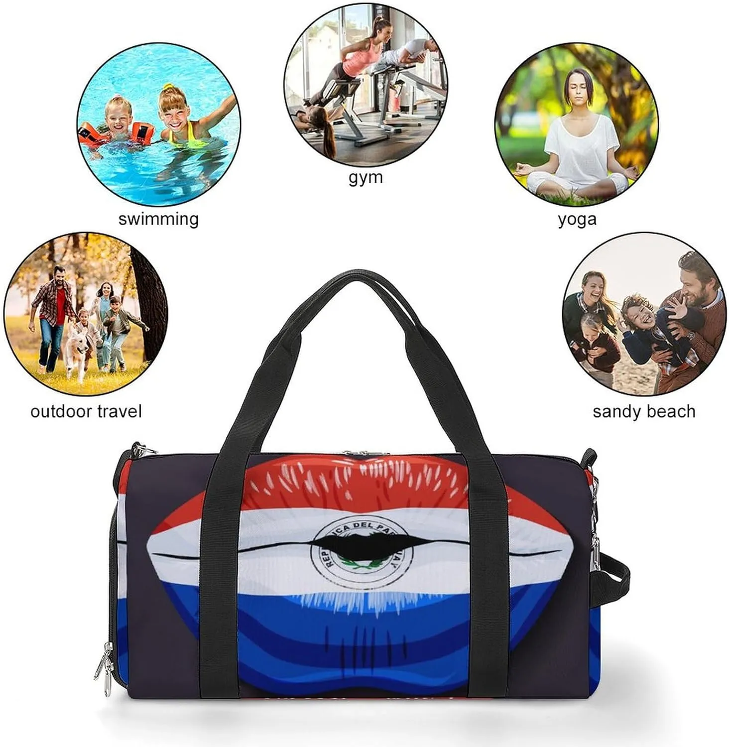 Paraguay Flag Lips Duffel Bag for Men Women with Shoe Compartment Lightweight Gym Bag