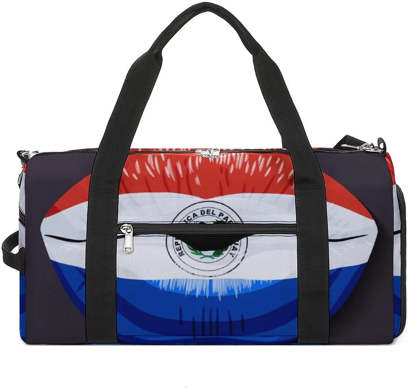 Paraguay Flag Lips Duffel Bag for Men Women with Shoe Compartment Lightweight Gym Bag