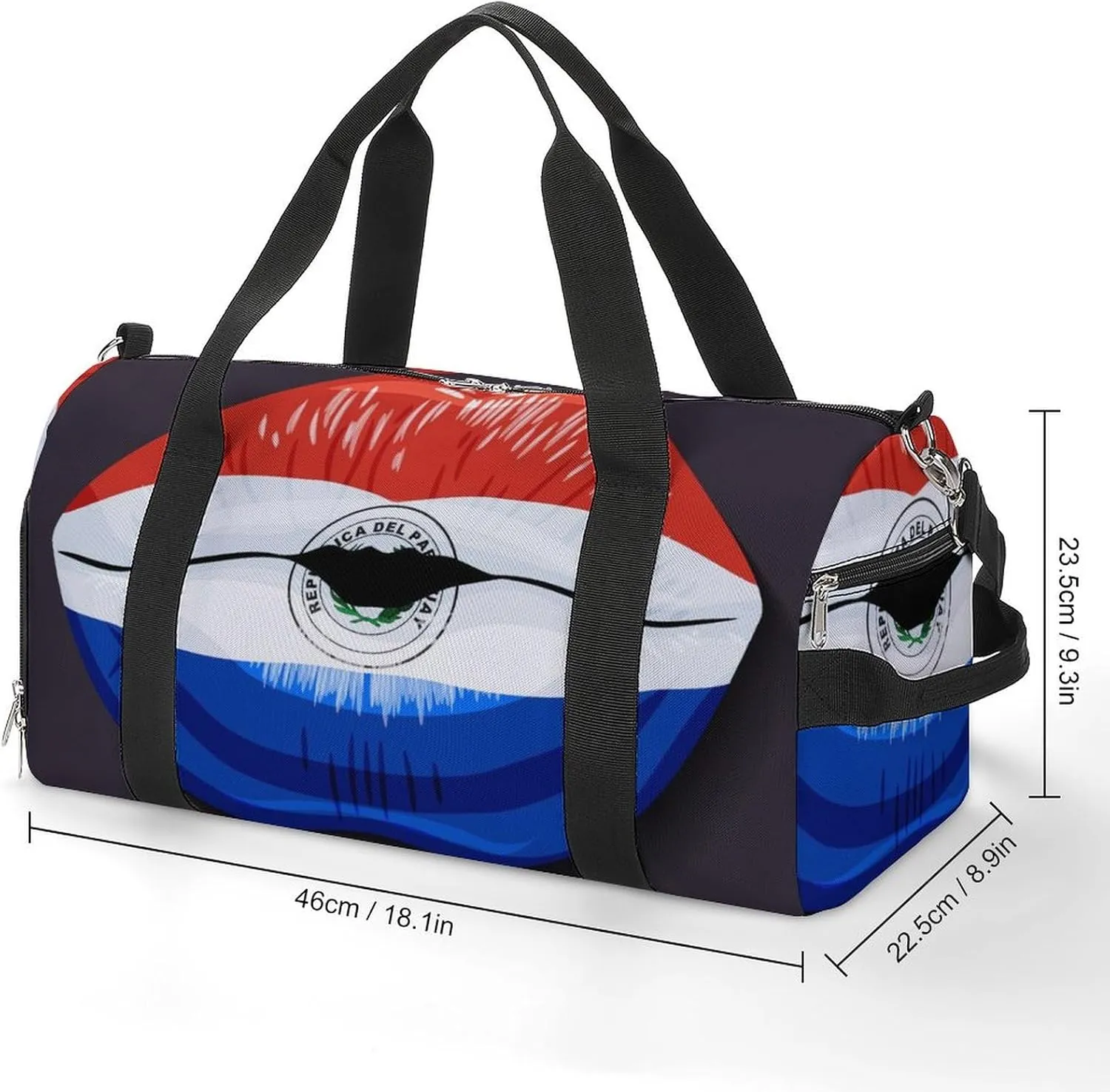 Paraguay Flag Lips Duffel Bag for Men Women with Shoe Compartment Lightweight Gym Bag
