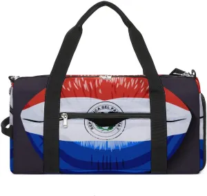 Paraguay Flag Lips Duffel Bag for Men Women with Shoe Compartment Lightweight Gym Bag