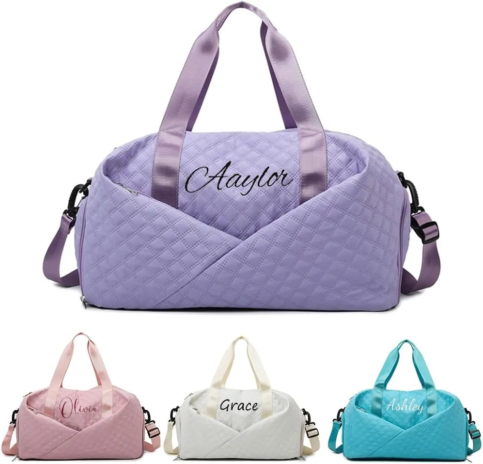 Personalized Large Duffel Bag, Embroidered Name, Sport Gym Bag for Women/Men, Weekend Overnight Camp Bag With Wet Pockets/Shoe Compartment, Bridesmaid Gifts, Cheerleading Gymnastics Dance for Girls