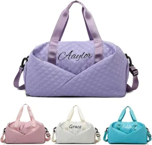 Personalized Large Duffel Bag, Embroidered Name, Sport Gym Bag for Women/Men, Weekend Overnight Camp Bag With Wet Pockets/Shoe Compartment, Bridesmaid Gifts, Cheerleading Gymnastics Dance for Girls