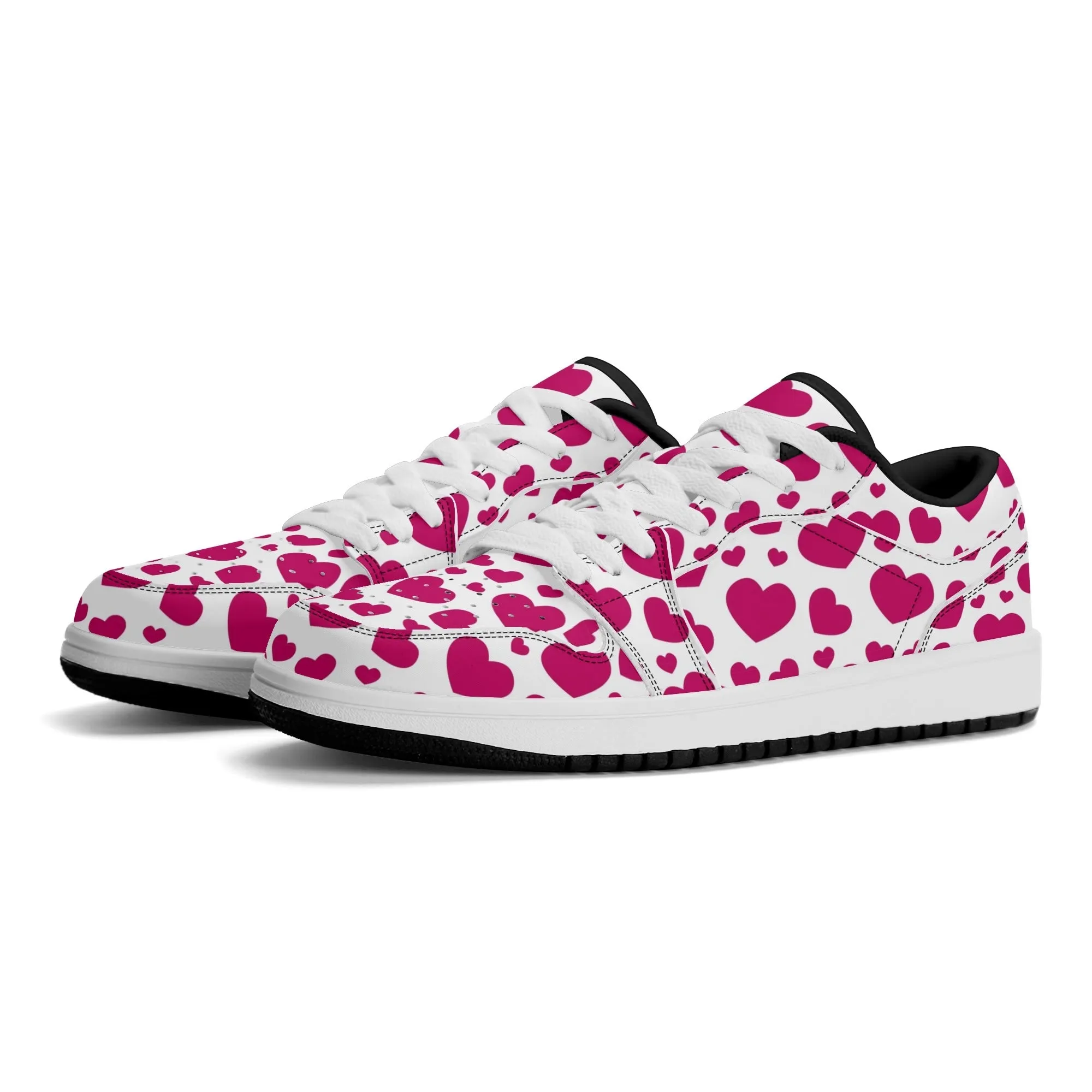 Pink Hearts Low Top Leder Sneaker für Damen