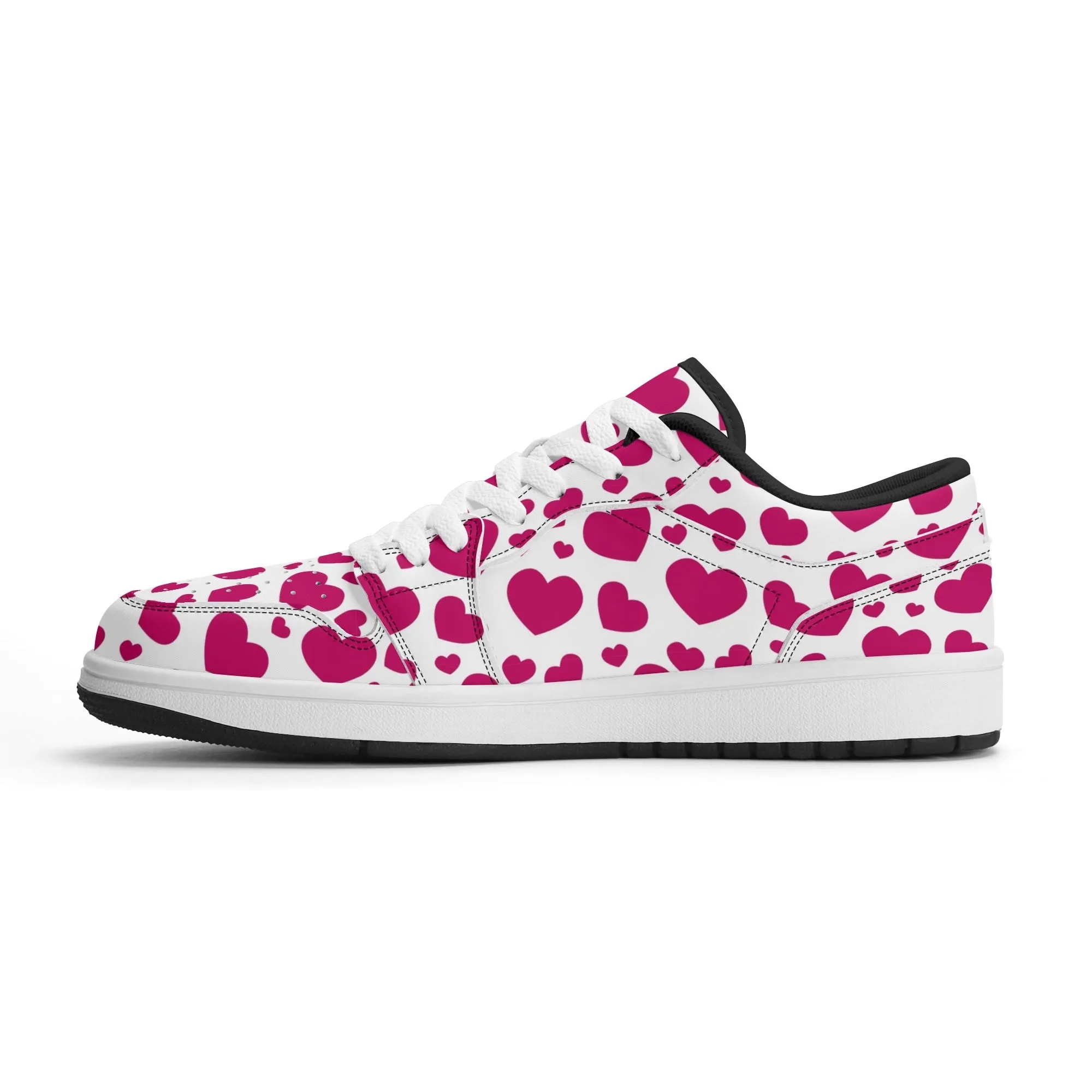 Pink Hearts Low Top Leder Sneaker für Damen