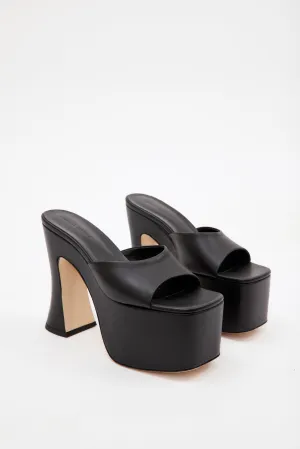 Platform Black Leather Mule