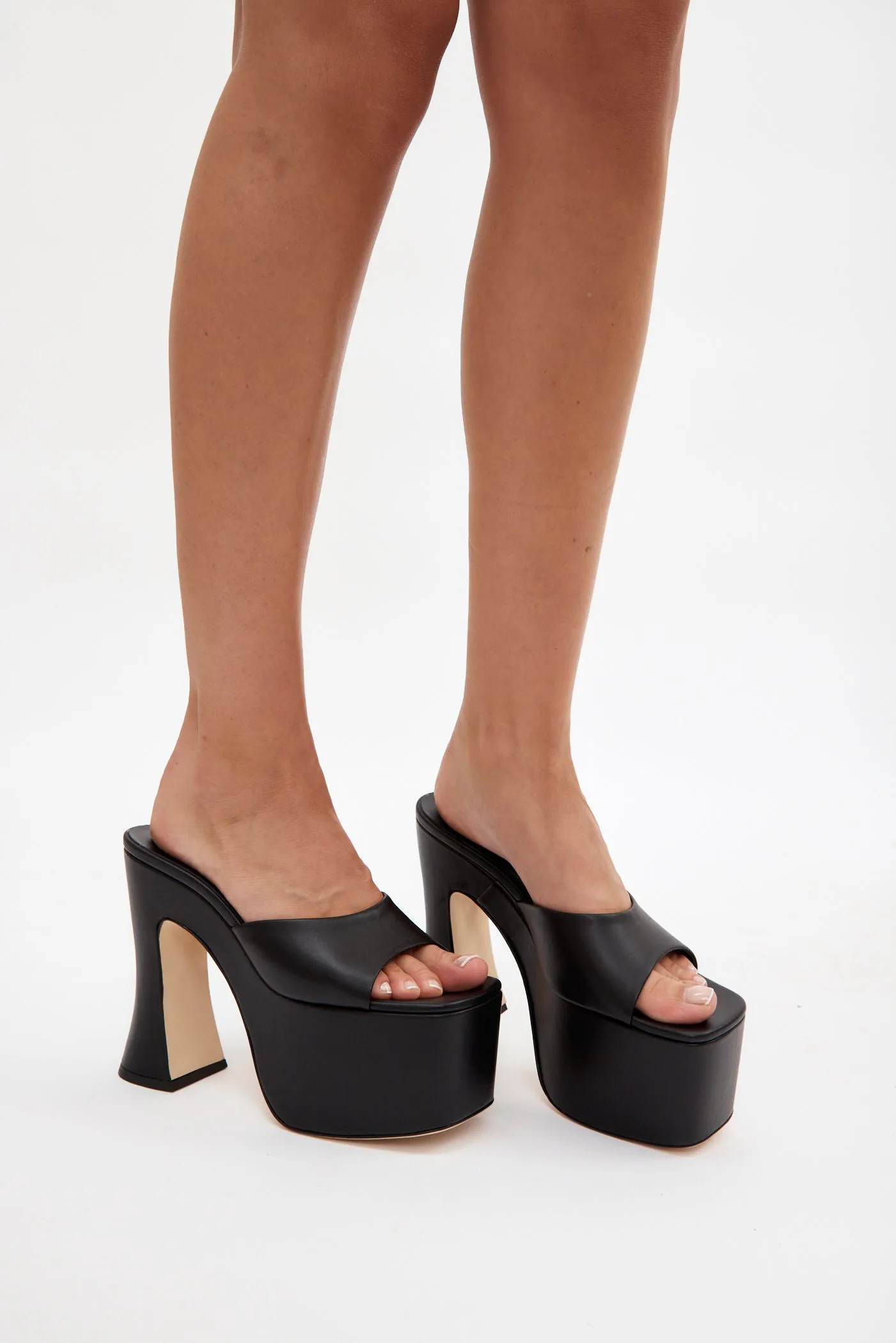 Platform Black Leather Mule